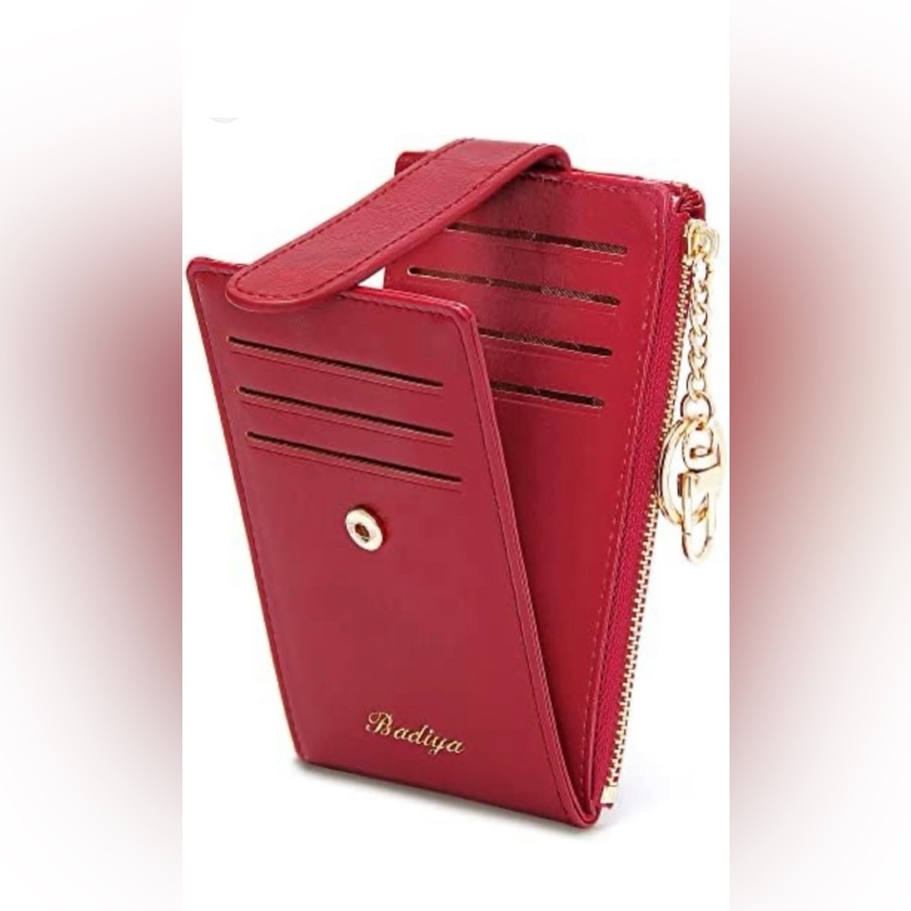 Red Women's Card Holder Wallet with Zip Pocket